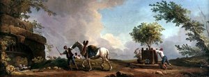 Gärtner transportieren einen Orangenbaum