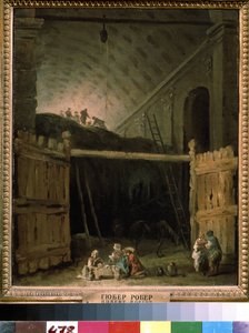 Heuscheune in einer Basilika von Hubert Robert