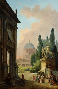 Imaginäre Ansicht von Rom mit dem Pferdebändiger des Monte Cavallo von Hubert Robert