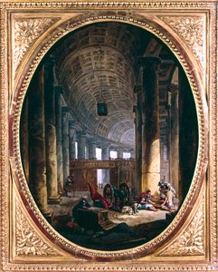Innenansicht der Kolonnade von St. Peter, Rom, zur Zeit des Konklaves von 1769