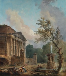 Landschaft mit römischer Tempelruine von Hubert Robert