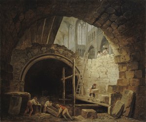 Plünderung der königlichen Gräber in der Basilika Saint-Denis, Oktober 1793, um 1793 von Hubert Robert