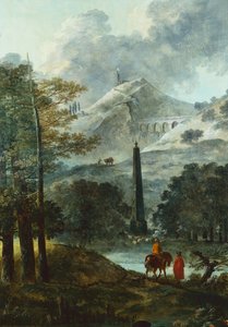 Gebirgslandschaft mit einem Obelisken