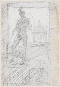 Statue eines Nackten vor einem Fensterblick von Hubert Robert