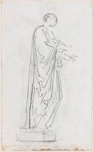 Statue einer römischen Frau (weibliche Gottheit?) von der Seite gesehen [verso] von Hubert Robert