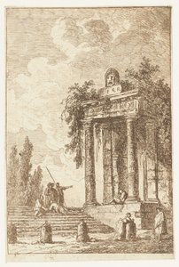 Treppe mit den vier Grenzpfosten
