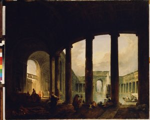 Ein Becken umgeben von einer Kolonnade (Villa Giulia?)