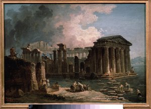 Ein Tempel umgeben von Wasser von Hubert Robert