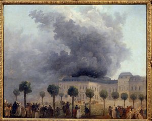 Ansicht des Opernbrands vom Garten des Palais Royal am 8. Juni 1781. Gemälde von Hubert Robert von Hubert Robert