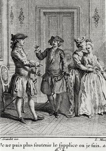 Ich kann die Qualen hier nicht mehr ertragen, wo ich bin, Illustration für Eugenie von Beaumarchais, graviert von Louis Joseph Masquelier (1741-1811)