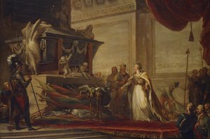 Katharina II. legt die Trophäen der Schlacht von Chesma auf das Grab von Peter dem Großen, 1791 von Hüne