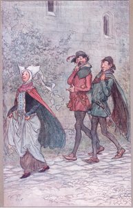 Als Frau Bridget den Griff ihres Fächers verlor, Illustration aus Die lustigen Weiber von Windsor, 1910 von Hugh Thomson