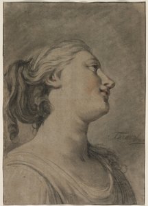 Kopf einer weiblichen Figur im Profil, nach rechts gedreht