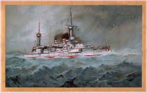 S.M.S. Linienschiff Brandenburg (Wappen roter Adler auf weißem Schild, S.M.S. Wörth = schwarzer Kaiseradler auf goldenem Schild) von Hugo Graf