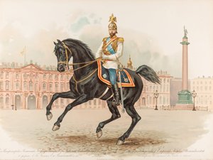 Reiterporträt von Nikolaus II. von Russland von Hugo Karlovich Bakmanson
