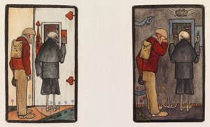 Der Bauer und der Tod an den Toren von Himmel und Hölle von Hugo Simberg