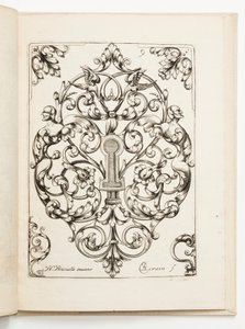Platte 9, aus Diverses pièces de serruriers (Verschiedene Designs für Schlosser) von Hugues Brisville