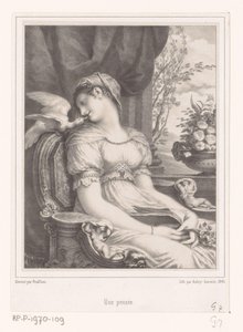 Sitzende Frau mit Buch und weißem Vogel von Hyacinthe Louis Victor Jean Baptiste Aubry Lecomte