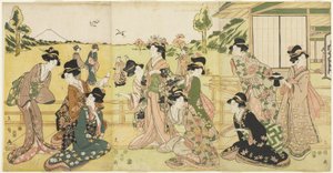 Falkenjagdgesellschaft, 1807 von Hyakusai Hisanobu Hyakusai Hisanobu