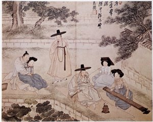 Musik, Parfüm und Paar in einem Garten, Korea - von Hye-Wol, Yi-Dynastie