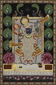 Herr Krishna mit Pfauen