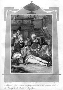 Admiral Nelson liegt tödlich verwundet auf dem Achterdeck der HMS Victory (1816)