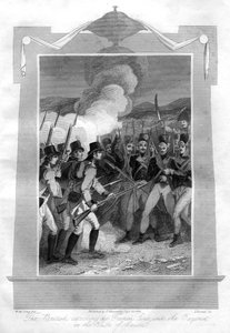 Die Briten greifen die französische Linie mit Bajonetten in der Schlacht von Maida an, 1816 von I. Brown