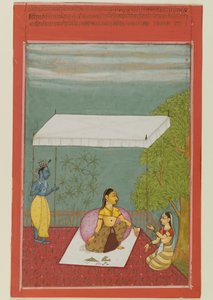 Nayika erwartet ihren Liebhaber, Seite aus einer Serie, die die Rasikapriya von Keshavadasa illustriert, 1692 von Ibrahim Ibrahim