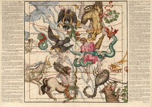 Wintersonnenwende, Tafel 5 aus Globi coelestis in tabulas planas redacti descriptio, veröffentlicht 1674 (handkolorierter Stich) von Ignace Gaston Pardies