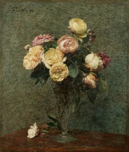Stillleben: Rosen in einer Glasvase von Ignace Henri Jean Fantin Latour