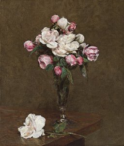 Rosa und weiße Rosen in einem Champagnerglas von Ignace Henri Jean Fantin Latour