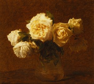 Sechs gelbe Rosen in einer Vase von Ignace Henri Jean Fantin Latour