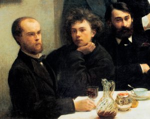 Tischecke: von links nach rechts: Paul Verlaine, Arthur Rimbaud, Elzear Bonnier. (Gemälde, 19. Jahrhundert) von Ignace Henri Jean Fantin Latour
