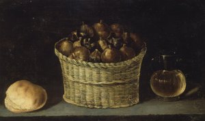 Stillleben (Korb mit Feigen, Brot und Krug mit Honig) – 20. Jahrhundert von Ignacio Zuloaga y Zabaleta