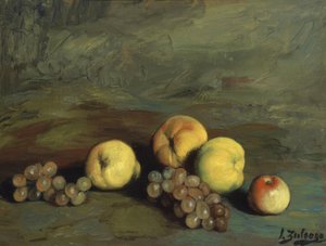 Stillleben (Pfirsich, Äpfel, Birne und Trauben) – 20. Jahrhundert von Ignacio Zuloaga y Zabaleta