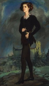 Die amerikanische Schriftstellerin Michael Strange (Mrs Barrymore) mit dem Alcázar im Hintergrund, 1924