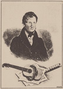 Porträt des Komponisten und Gitarristen Michail Timofejewitsch Wyssozki 1791-1837, 1834