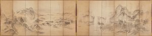 Bergansichten, Rückseite eines sechsteiligen Paravents, Edo-Periode, 1856-58 von Ikeda Koson
