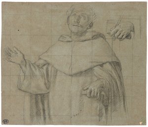 Ein dominikanischer Heiliger, vielleicht der heilige Petrus Märtyrer, Halbfigur, ein Buch haltend von Il Sassoferrato