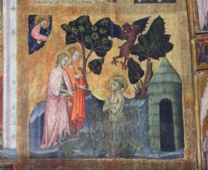 Der heilige Franziskus wirft sich in die dornigen Brombeeren, Fresko aus der Porziuncola, 1393 von Ilario da Viterbo