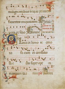 Manuskriptblatt mit einer weiblichen Heiligen, möglicherweise Dorothea, in einem Initial G..., ca. 1330-40