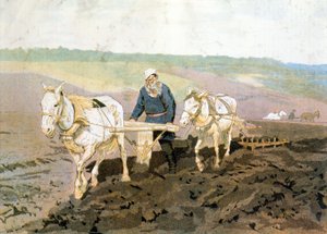 Graf Tolstoi pflügt - nach dem Gemälde von Repin
