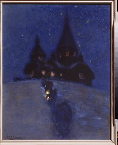 Kirche in Kuokkala (oder Repino, Russland) in der Weihnachtsnacht von Ilya Efimovich Repin