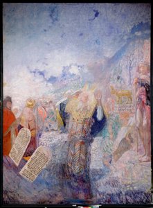 Moses und die Zehn Gebote. Hinter ihm das Goldene Kalb. von Ilya Efimovich Repin
