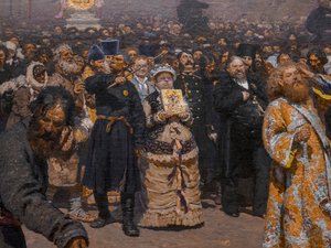 Religiöse Prozession in der Provinz Kursk (Detail) von Ilya Efimovich Repin