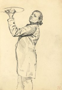 Studie für "Ein Pariser Café": Ein Kellner, der ein Tablett hochhält, ca. 1872-1875 von Ilya Efimovich Repin