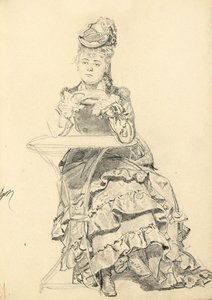 Frau, die an einem Cafétisch sitzt, ca. 1872-1875