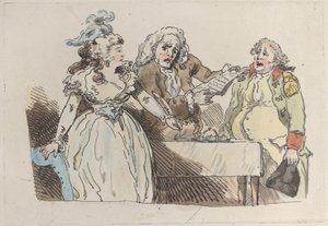 Eine junge Erbin bereitet sich darauf vor, ein Dokument zu unterschreiben, 1780-1800 von Imitator of Thomas Rowlandson.