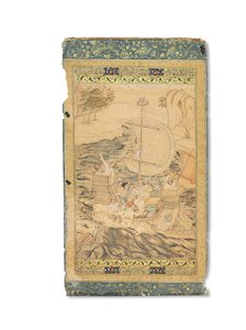 Eine Karavelle, die von einem Seeungeheuer angegriffen wird, Mughal Indien, ca. 1590 von Indian School