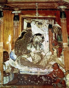 Ein fürstliches Paar in einem Palast, aus dem Inneren der Höhle 17